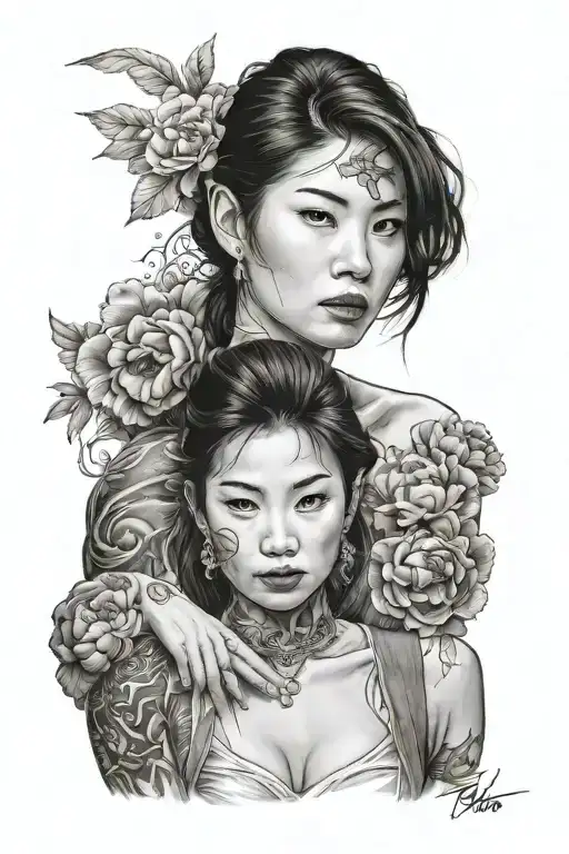 Pretty Asian Woman Posing Together Looking Unhappy