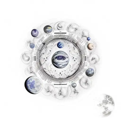 Galaxy With Moon Phases And Spiritual Elements