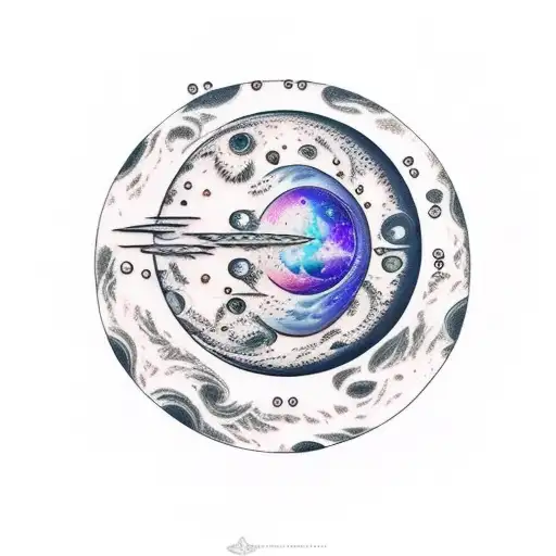 Galaxy With Moon Phases And Spiritual Elements