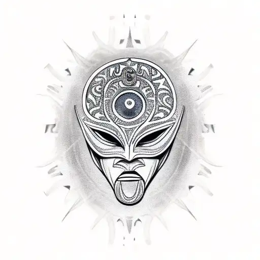 African Mask Adorned With Mystical Symbols And Runes