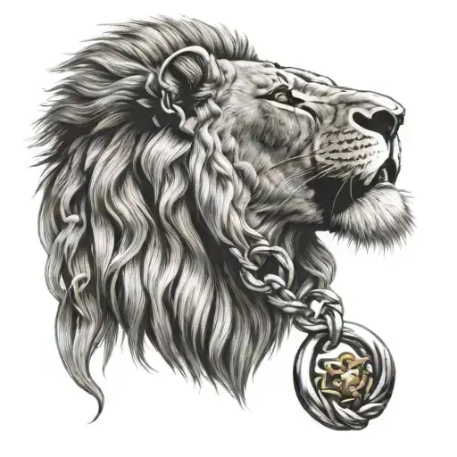 Lion With Boxing Glove Pendant And Cuban Link Chain Around The Lions Neck