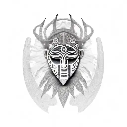 African Mask Adorned With Mystical Symbols And Runes