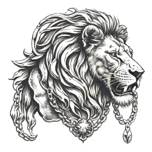 Lion With Boxing Glove Pendant On The Chain Around The Lions Neck