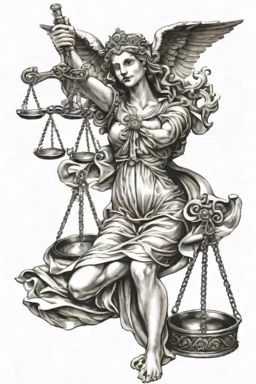 Lady Justice Holding Sword And Scale Balanced