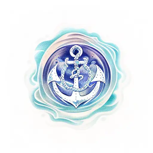 Ocean Wave In A Shape Of A Circle With A Big Anchor In The Middle