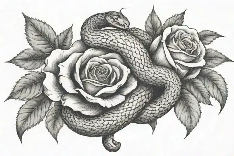 Snake Wrapping A Rose Intertwined
