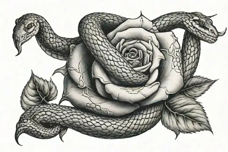 Snake Wrapping A Rose Intertwined