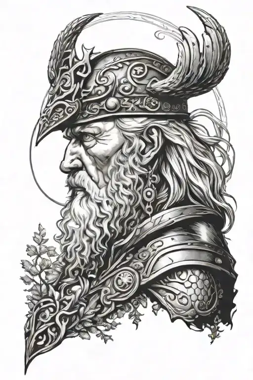 Odin Missing His Eye While Looking In To The Distance Away From Yggdrasil