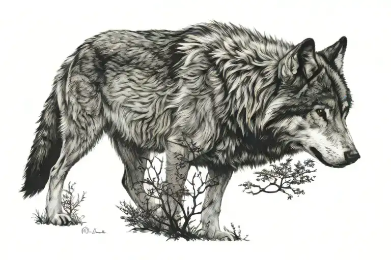 Wolf Standing Looking Over A Ridge