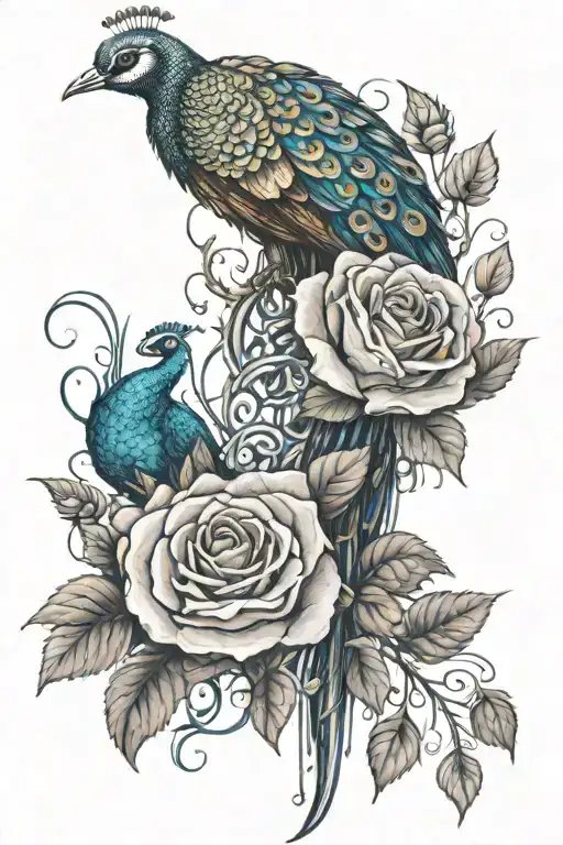 Longstem Roses Intertwined With Peacock Intertwined With Dripping Blood