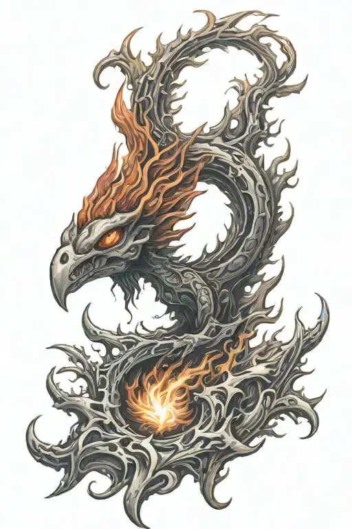 Alien Phoenix Rising From Flames