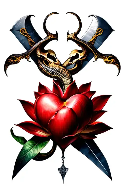 Snake Skull Lotus Dagger Heart Full Sleeve