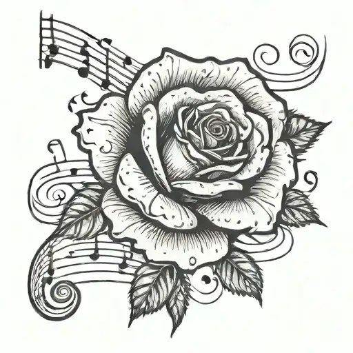 Rose With Music Notes Flowing In The Sky