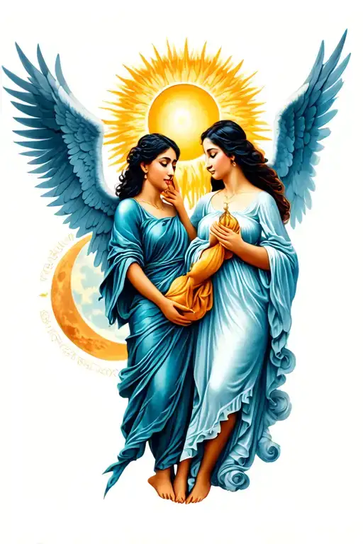 Paloma With Cruz And An Angel Holding And A Sun And The Moon