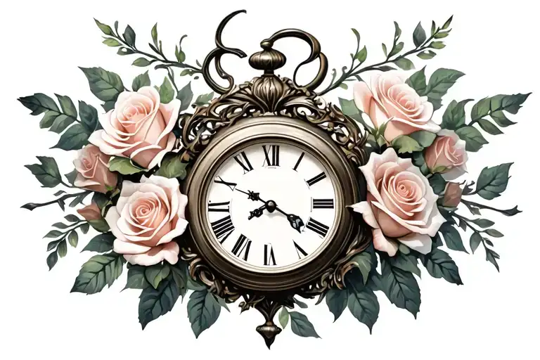 Clock And Roses Wrapped Round