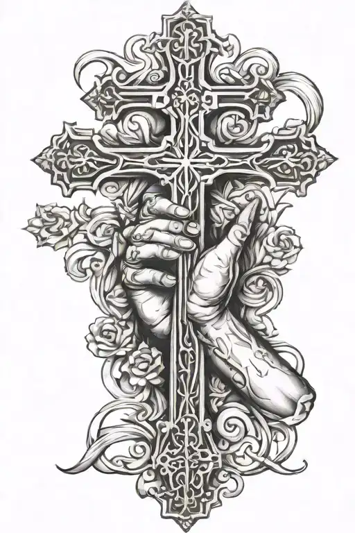 Religious Cross With Hands Holding