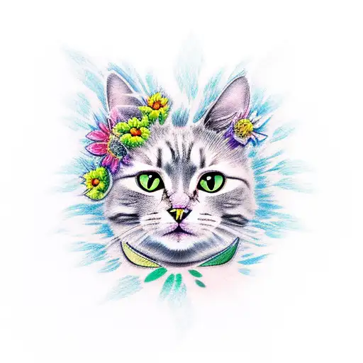 Colored Cat With Flower