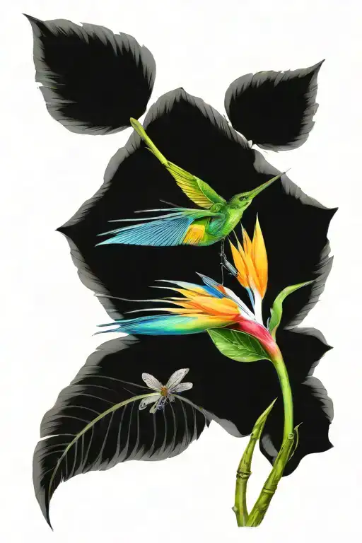 Bird Of Paradise Flower With Dragonfly Perched Atop