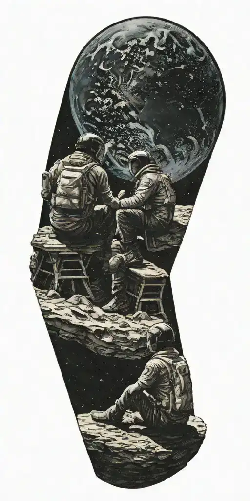 2 Brothers Sitting On The Moon Looking At Earth Globe