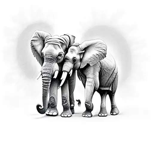 2 Elephants Walking Into Sunset With Halos