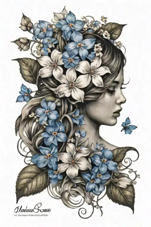 Feminine Symbol Wrapped In Forget-me-not Flowers