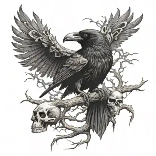 Surreal Raven With Skulls Representing Dark Periods