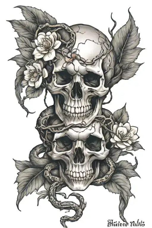 Skull Snake Sakura Tree Intertwined