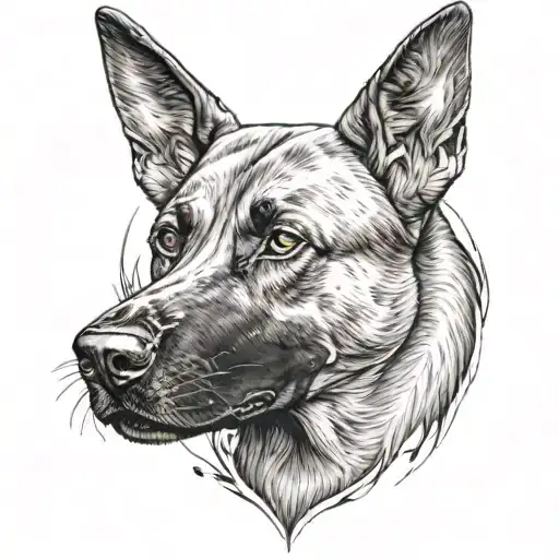 Malinois Attack Pose With Skull Head Surrounded