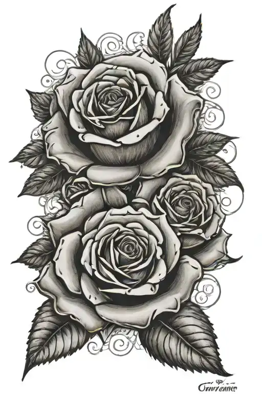 Roses Around A Cursive Text ' Roman '