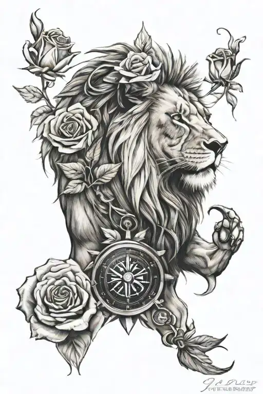 Lion With A Rose And A Compass