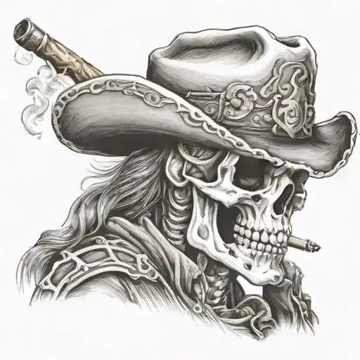 Skeleton Cowboy Smoking Cigar