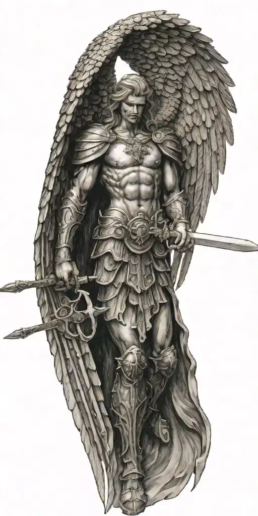Archangel Michael Hodling A Sword Wings Spread