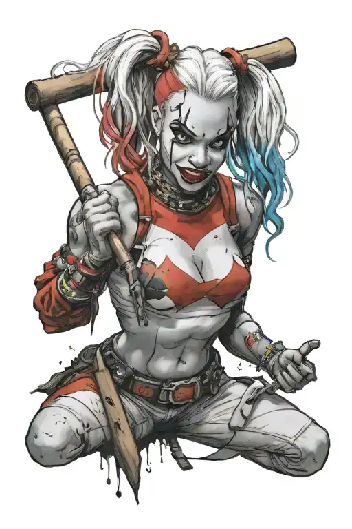 African American Harley Quinn Holding A Bat Hanging Upside
