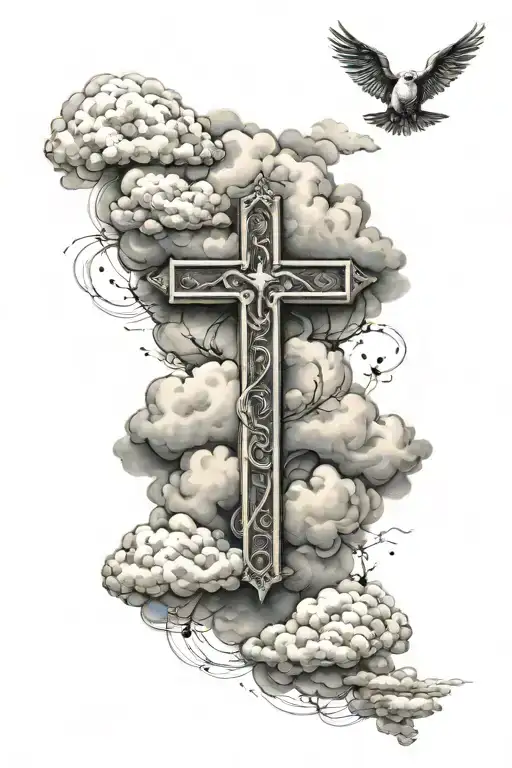 Cross And A Bible Verse Surrounded By Clouds