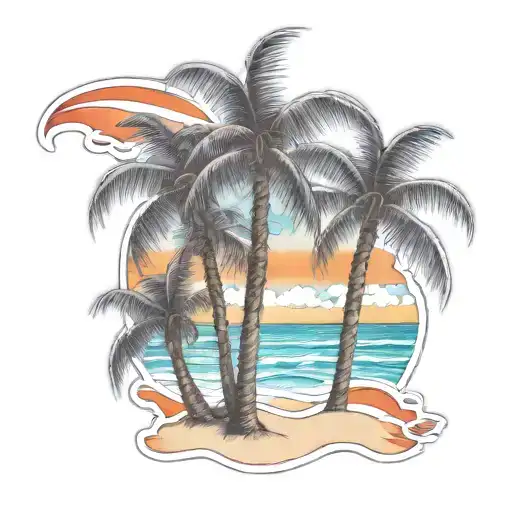 Beach Shore With Palm Trees Intertwined Within