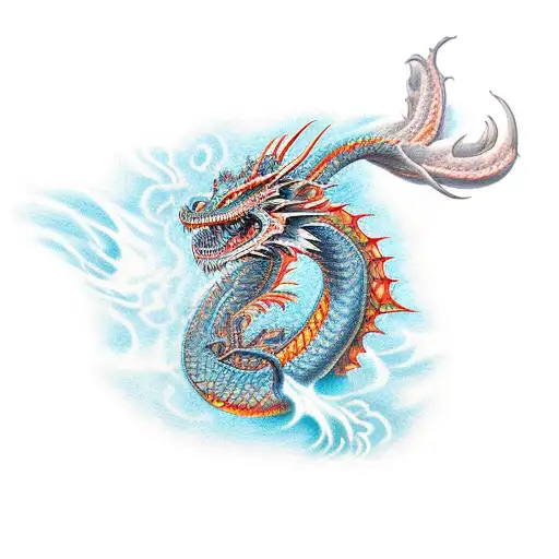 A Bold And Vibrant Tattoo Of A Dragon Breathing Fire