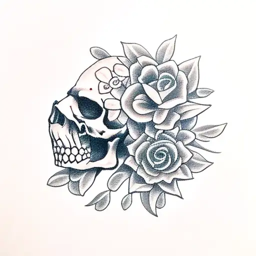 Raven With Skulls And Flowers