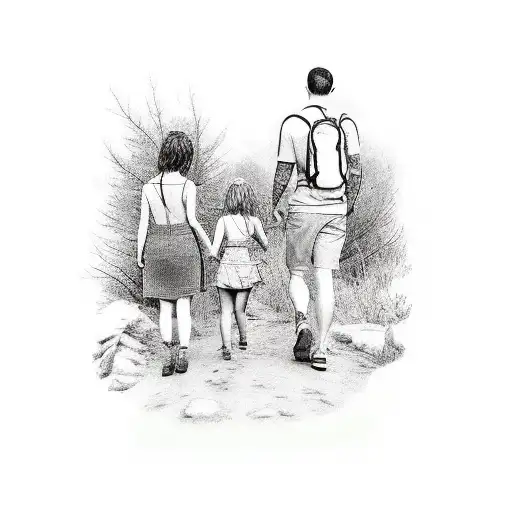 Dad Hiking With Two Daughters