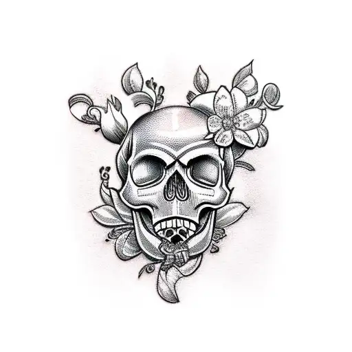 Skull And Knuckle Duster And Cherry Blossom