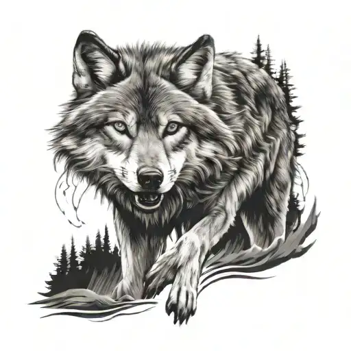 Wolf Walking Forward Front Legs Chest Head