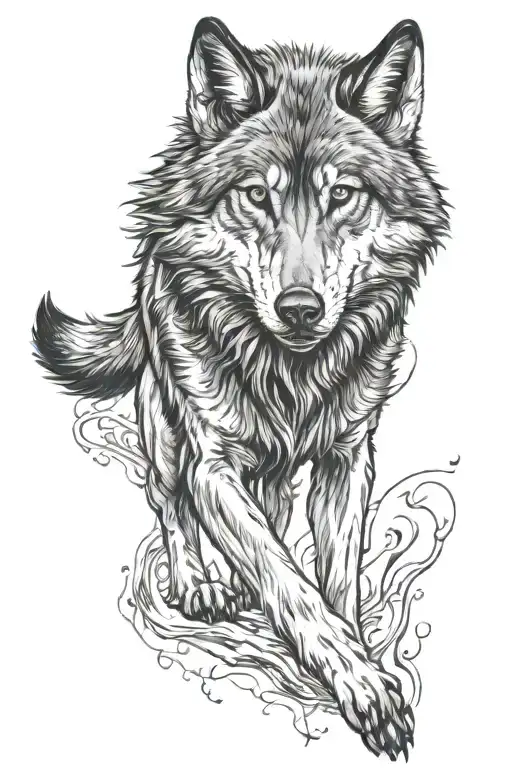 Wolf Walking Forward Snarling Front Legs Chest Head