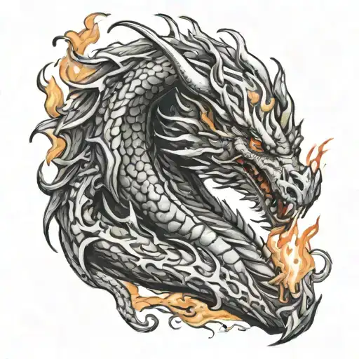 Big Dragon Breathing Fire Flames