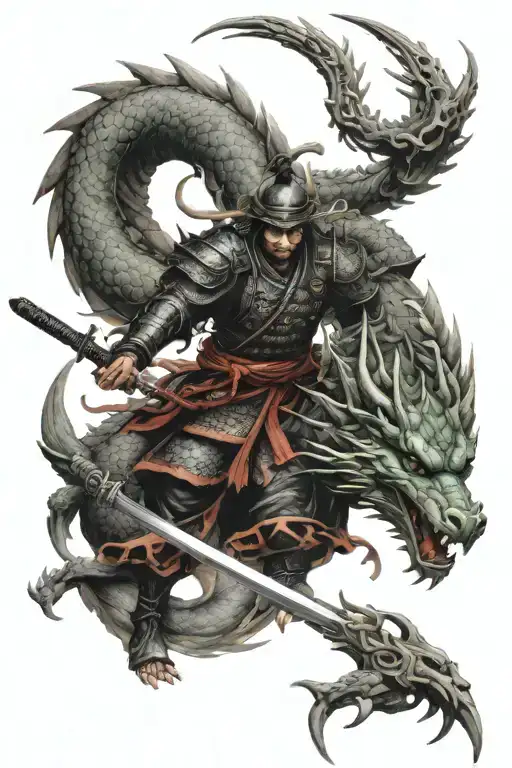 Samurai Surrounded By Dragon