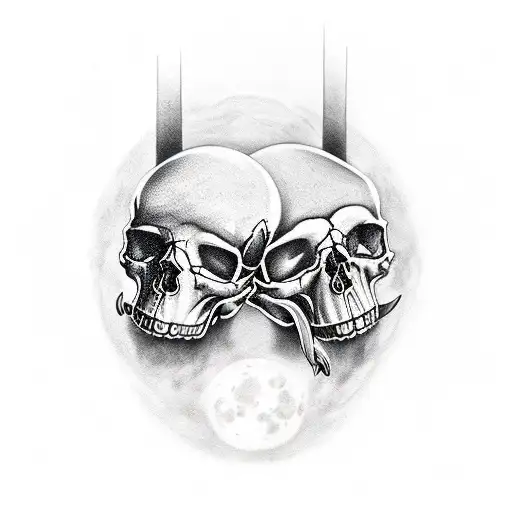 2 Skulls That Complete Together A Full Moon In A Dark Manner