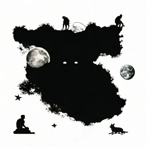 Two Brothers Sitting On The Moon Looking At Earth