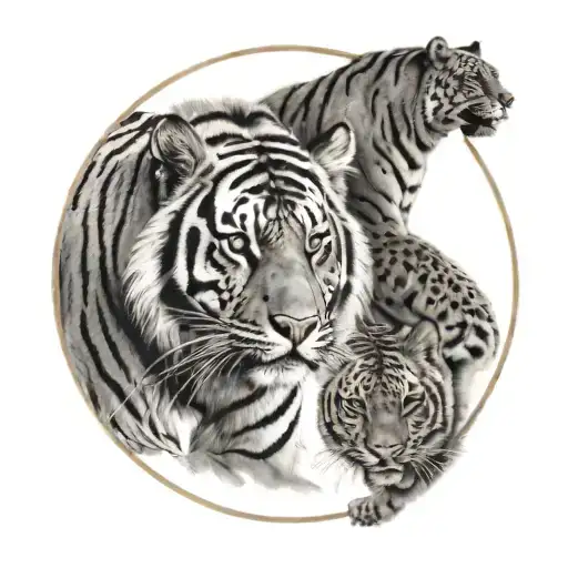 A Tiger And A Jaguar Walking In A Circle