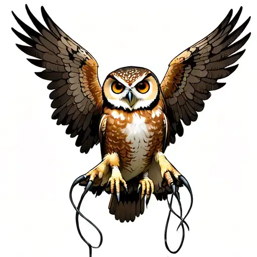 Owl With Open Wings With A Cattle Rapping On Their Claws