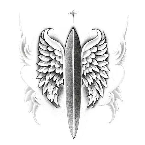 Surfboard With Angel Wings