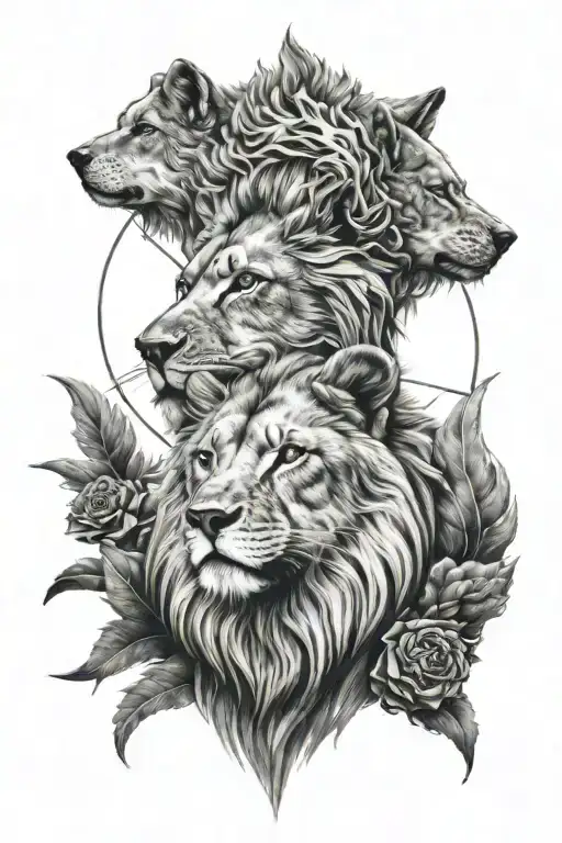 Lion And Wolf Head Surrounded