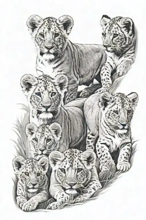 4 Lion Cubs Vertically Mens Forearm